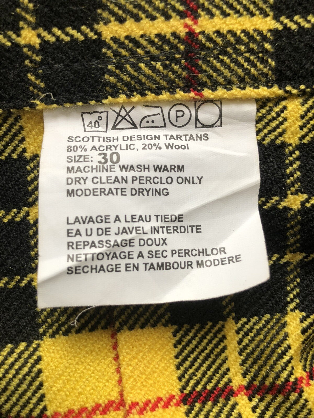 Scottish Highlands Tartan Checked Pleated Kilt Skirt Size 30” Acrylic Wool