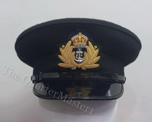 RN Royal Navy officer cap / Hat (Black Wool /Melton ) RN Kings's III Crown Badge