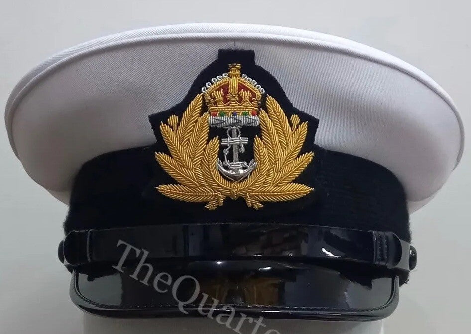 RN Royal Navy officer cap white Cotton Twill Top with RN Kings's III Crown Badge