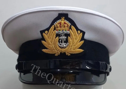 RN Royal Navy officer cap white Cotton Twill Top with RN Kings's III Crown Badge