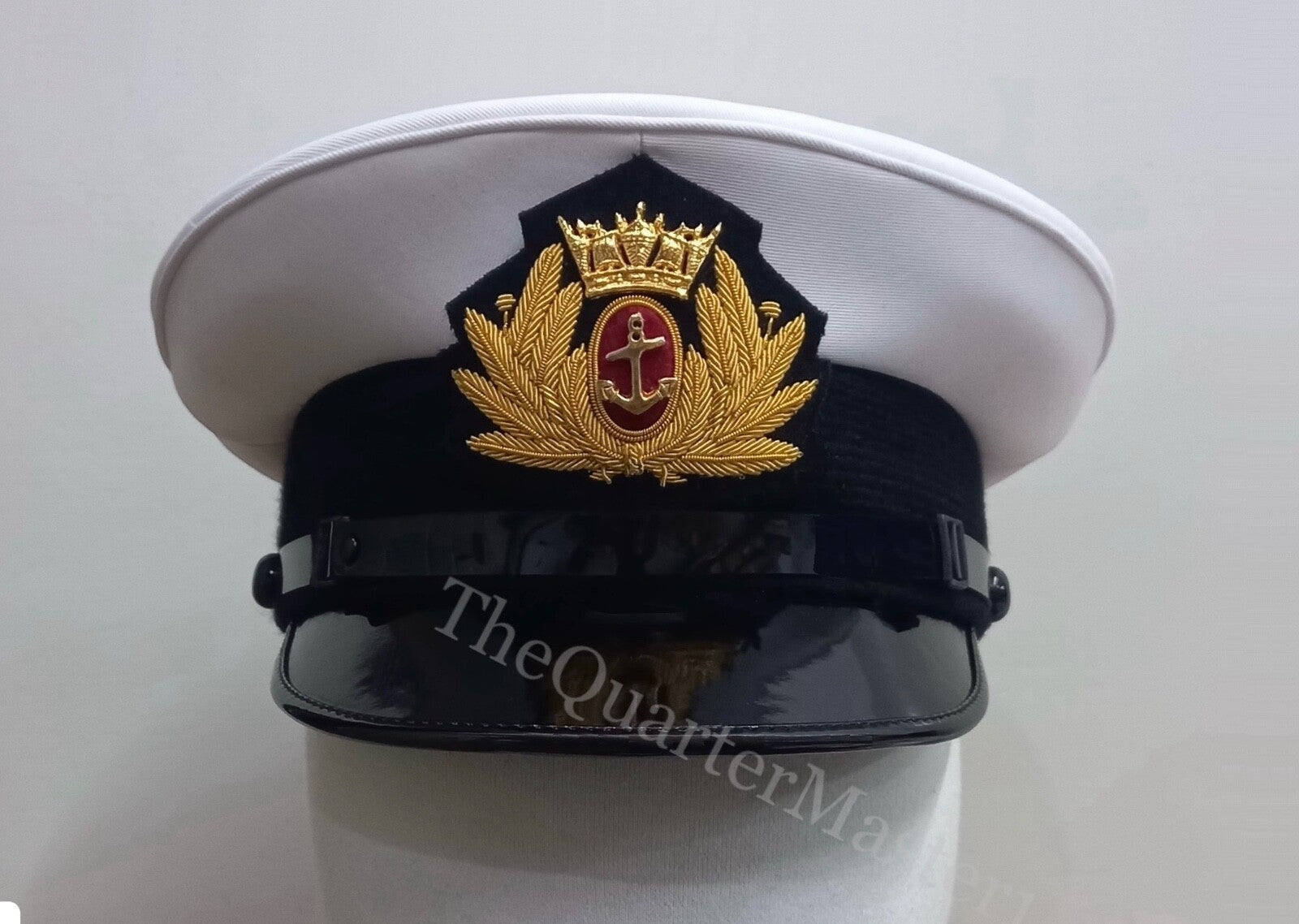 Merchant Navy officer peak cap / Hat white cotton twill top fabric