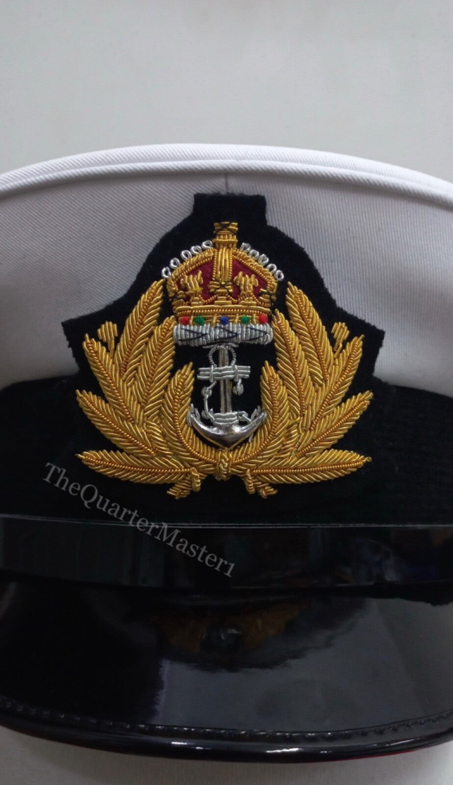 RN Royal Navy officer cap white Cotton Twill Top with RN Kings's III Crown Badge