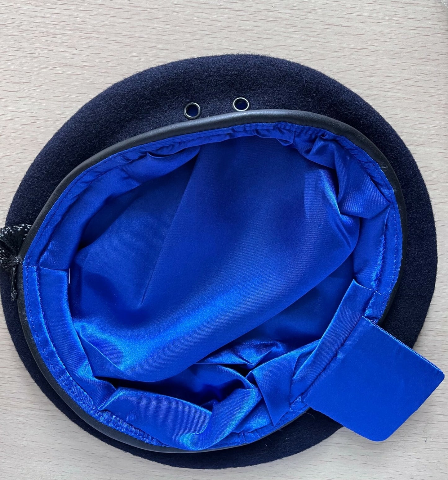 Military Cadet Navy Beret Wool Leather Band silk Lining