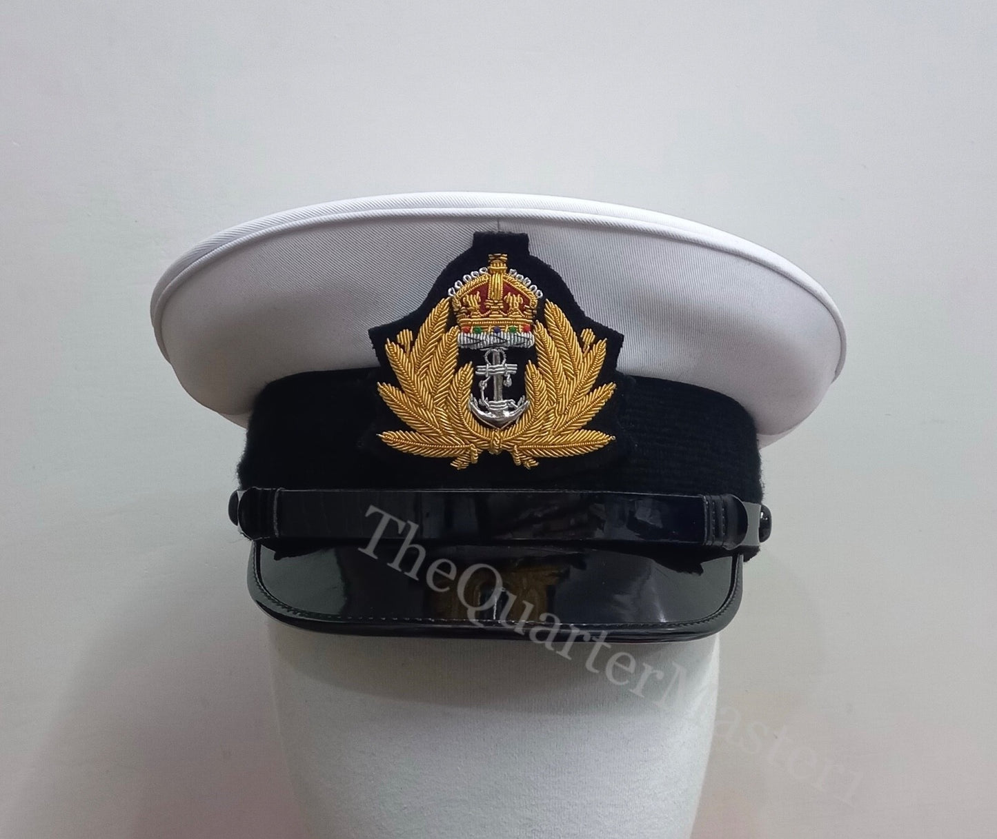 RN Royal Navy officer cap white Cotton Twill Top with RN Kings's III Crown Badge