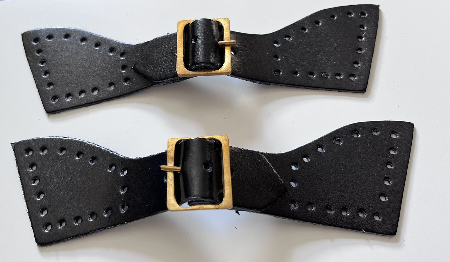 Foot straps Genuine Black Leather Mess Dress /overalls Foot Straps Brass Buckles