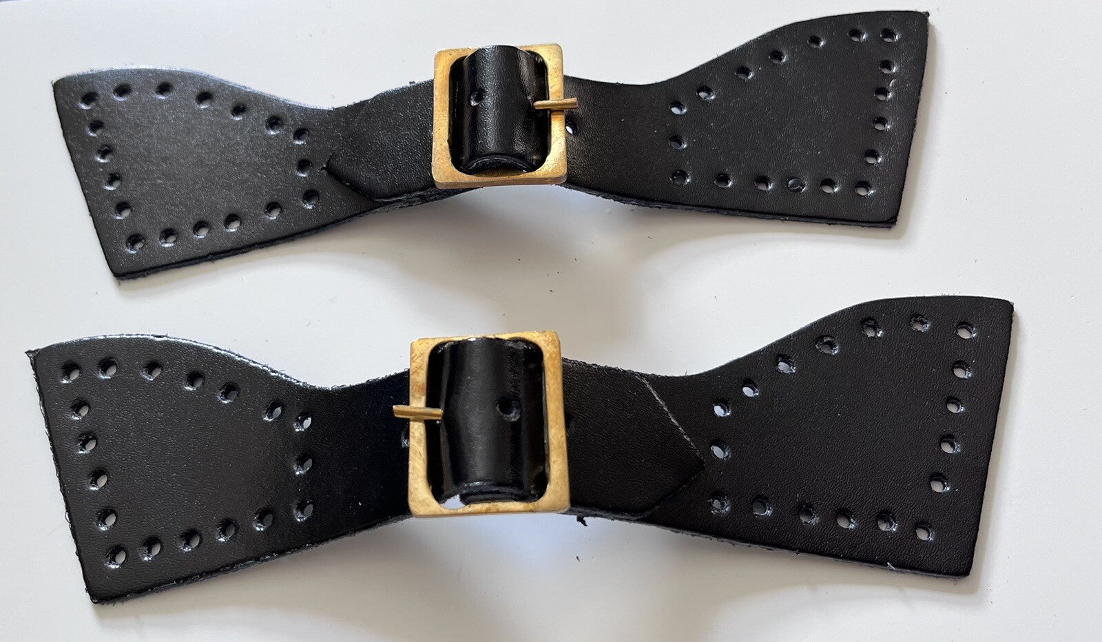 Foot straps Genuine Black Leather Mess Dress /overalls Foot Straps Brass Buckles