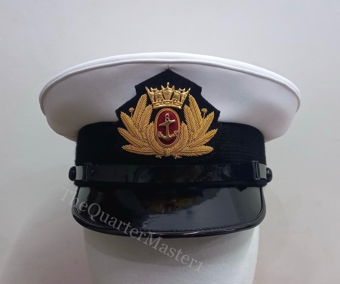 Merchant Navy officer peak cap / Hat white cotton twill top fabric