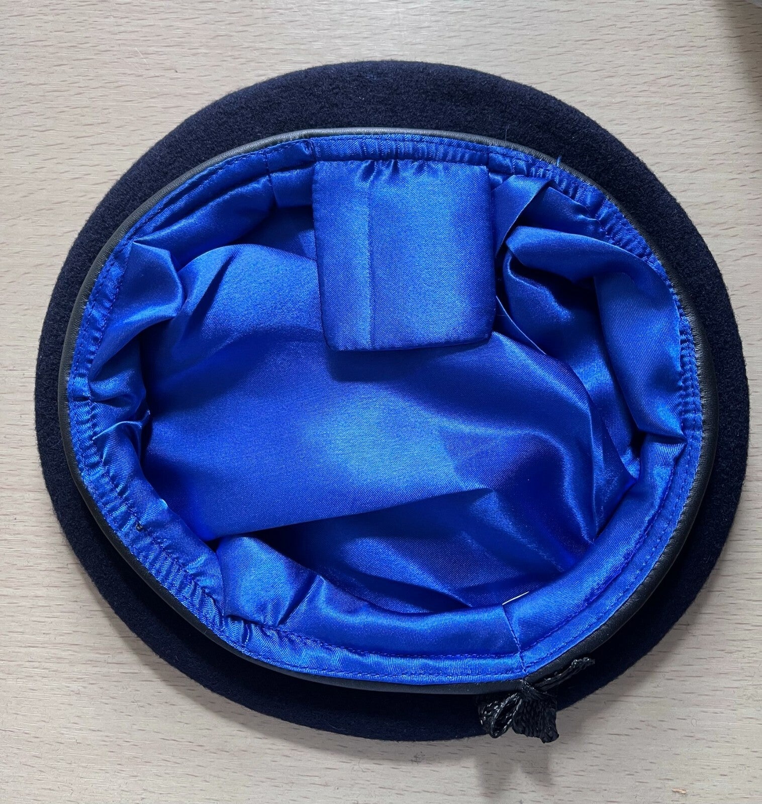Military Cadet Navy Beret Wool Leather Band silk Lining