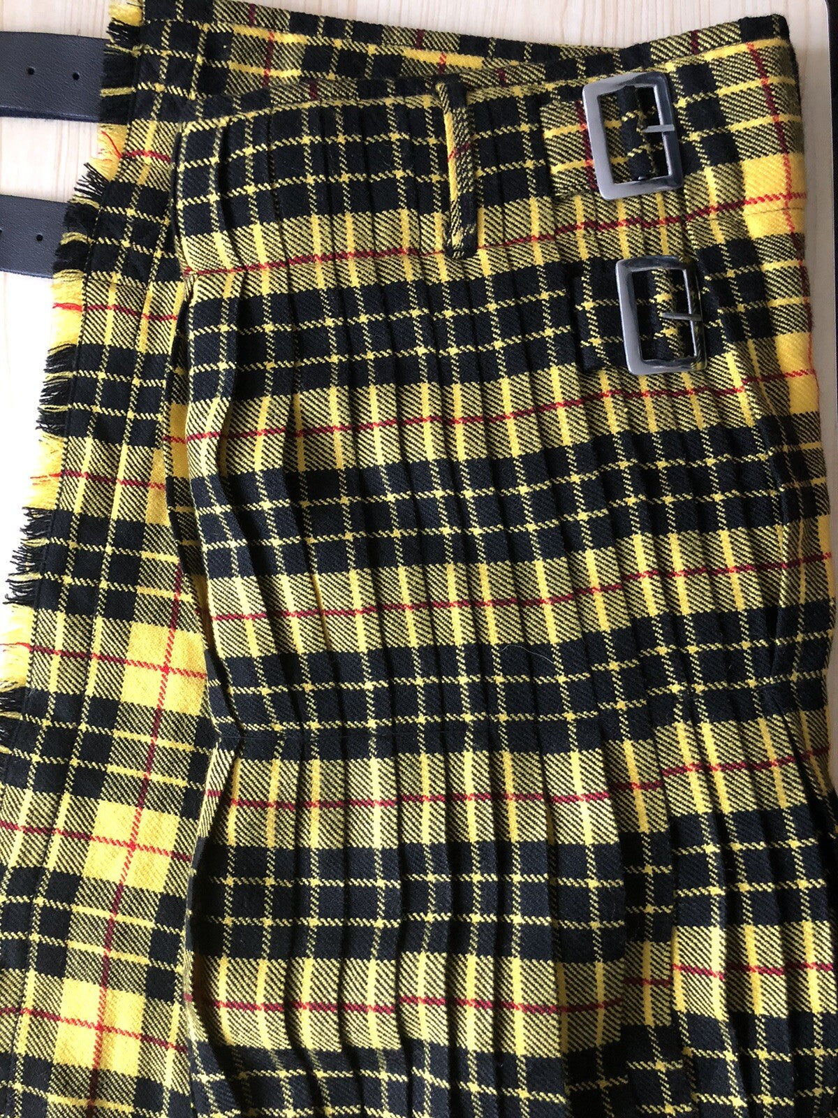 Scottish Highlands Tartan Checked Pleated Kilt Skirt Size 30” Acrylic Wool